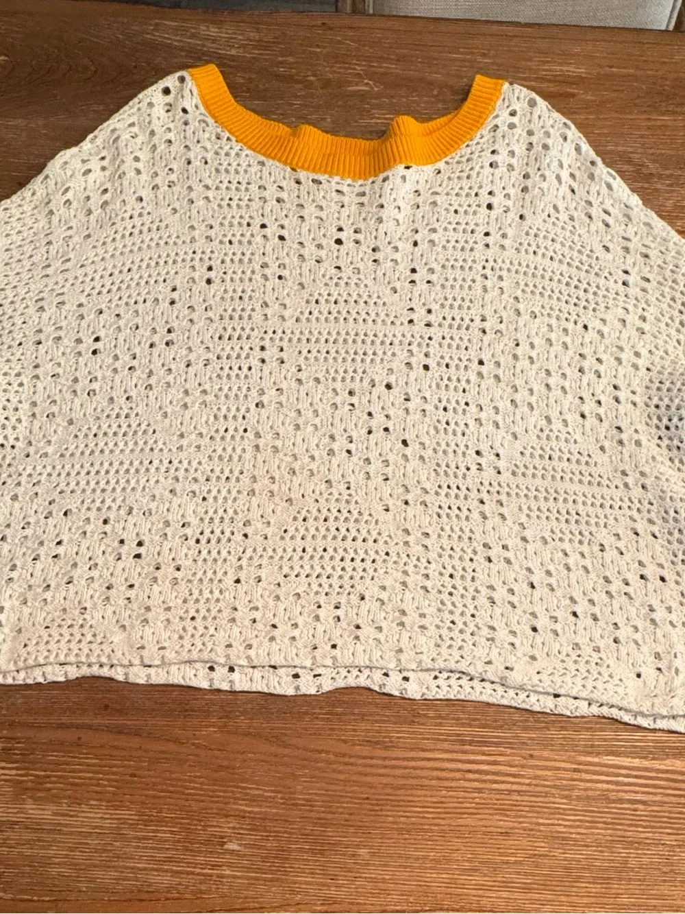 Free People White Open-Knit Sweater with Gold  Trim